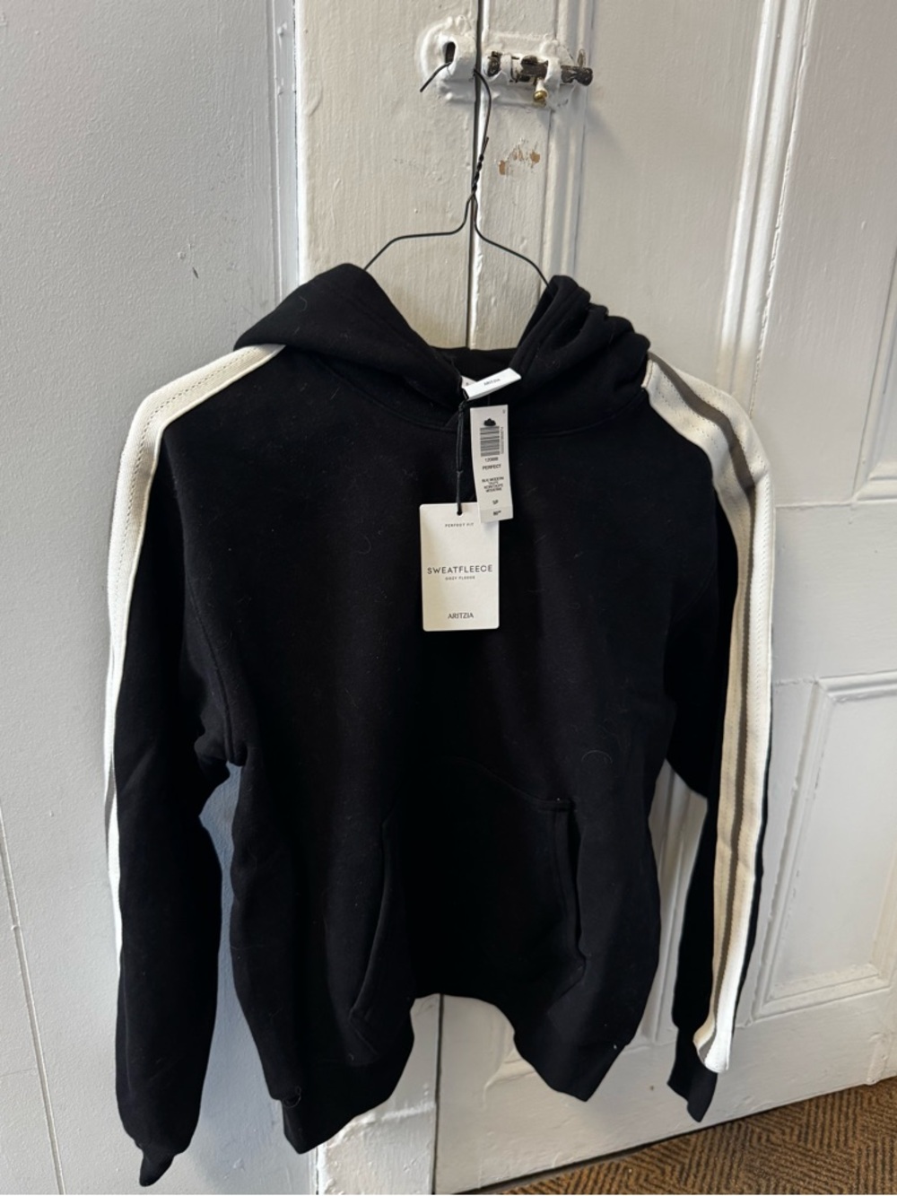 Women’s Black Sweatfleece Hoodie with White Stripe